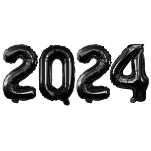 Goer 2024 Foil Number Balloons For 2024 New Year Eve Festival Party Supplies Graduation Decorations Black 16 Inch