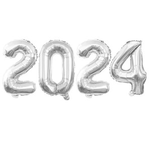 Goer 2024 Foil Number Balloons For 2024 New Year Eve Festival Party Supplies Graduation Decorations Silver 16 Inch