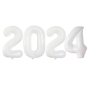 Goer 2024 Foil Number Balloons For 2024 New Year Eve Festival Party Supplies Graduation Decorations White 32 Inch