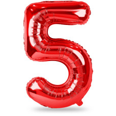 40 Inch Red Large Numbers Balloons 09 Self Inflating Foil Number 5 Helium Balloons For 5Th Boys Girls Big Digit 5 Balloons Fo