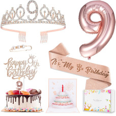 9Th Birthday Decorations For Girls Including 9 Year Old Birthday Cake Topper Birthday Queen Sash With Pearl Pin Sweet Rhinest