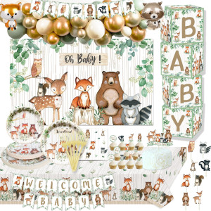 Heeton Woodland Baby Shower Party Supplies Decorations Boxes Fox Balloon Oh Baby Welcome Baby Banner Creatures Fawn Animal Frien