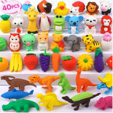 40 Pcs Animal Erasers Desk Pet For Kids 3D Puzzle Pencil Eraser Treasure Box Toy For Classroom School Prize Kids Party Favors Ba