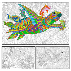 Set Of 2 Giant Coloring Posters Turtle And Dolphin Wall Coloring Poster For Kids Adults Large Coloring Sheets For Group Ac