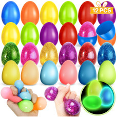 Shemira 12 Pack Prefilled Easter Eggs With Squeeze Toys Easter Basket Stuffers For Toddlers Sensory Stress Relief Toy For East