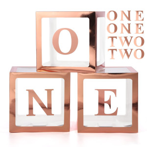 Voircoloria 1St Birthday Decorations For Boys, 3Pcs One Boxes For 1St Birthday For Boy Or Girl With One And Two Letters For Photoshoot Props 1St Birthday Party(Rose Gold)