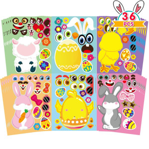 36 Sheet Easter Stickers For Kidseaster Basket Stuffersmake A Face Easter Stickers With Easter Animal Egg Themedmake Your Own