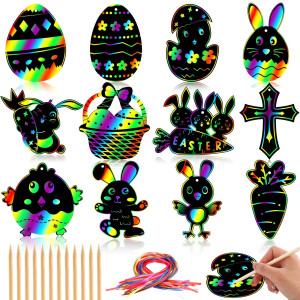 Julmelon Easter Crafts For Kids 36 Pack Magic Rainbow Scratch Paper Kit Cute Bunny Scratch Art For Kids Easter Party Favors Gif