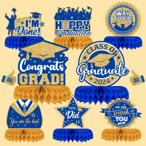 8 Pieces Class Of 2024 Graduation Table Decorations 2024 Congrats Grad Honeycomb Centerpieces Graduation Table Toppers Decor