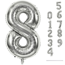 Silver Foil Balloon Number 8 For Boys 40 Giant Self Inflating Number Balloons Set 09 For Girls Large Number 8 Helium Balloo