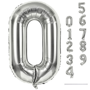 40 Inch Silver Foil Balloon Number 0 Giant Self Inflating Number Balloons 09 For Men Women Digital 0 Helium Balloons Set For