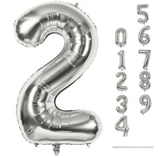 Silver Number Balloons 40 Inch Large Number 2 Foil Helium Balloons For Girls Women Self Inflating Number Balloons 09 For Men