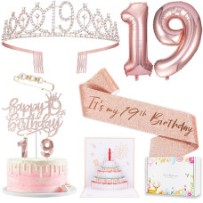 8Pcs 19Th Birthday Decorations For Girls Including 19 Year Old Birthday Cake Topper Birthday Queen Sash With Pearl Pin Sweet