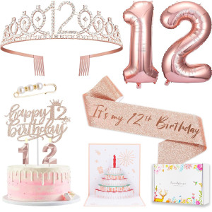 8Pcs 12Th Birthday Decorations For Girls Including 12 Year Old Birthday Cake Topper Birthday Queen Sash With Pearl Pin Sweet