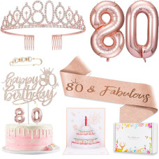 8Pcs 80Th Birthday Decorations For Women Including 80 Year Old Birthday Cake Topper Birthday Queen Sash With Pearl Pin Sweet