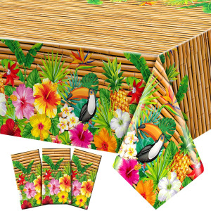 Frienda Tiki Tablecloth Tiki Decorations Luau Table Cover Hawaiian Party Plastic Table Cloth Disposable Tiki Totem Decor For Haw