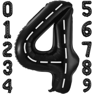 Race Car Number 4 Balloons 40 Inch Racing Car 4 Birthday Balloons Two Fast Balloon Race Track Black 4 Balloon Number For Cars Th