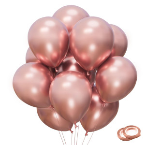 Rose Gold Balloons 100Pcs 12 Inch Metallic Rose Gold Balloons For Woman Girl Birthday Party Bachelorette Party Decoration Weddi