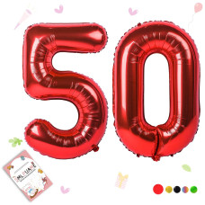 Smlpuame 40 Inch Number Balloon 09 Red Large Number 50 Balloons Digital Balloons For Birthday Party Celebration Decorations Sup