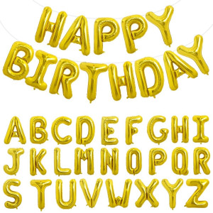 Toniful 65 Pcs 16 Inch Gold Happy Birthday Balloons And 2 Sets Az Foil Letters Balloons Diy Personalized Phrase Banner For Birt