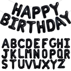 Toniful 65 Pcs 16 Inch Black Happy Birthday Balloons And 2 Sets Az Foil Letters Balloons Diy Personalized Phrase Banner For Bir