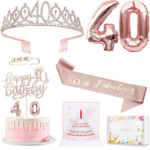 40Th Birthday Gifts Decorations For Women Including 40Th Happy Birthday Cake Toppers Birthday Queen Sash With Pearl Pin Sweet