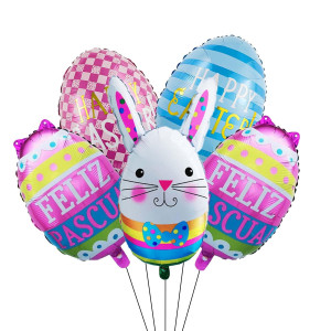 Hadckja Easter Eggs Balloons Easter Balloons Rabbit Egg Foil Balloons For Easter Themed Party Easter Egg Birthday Party Supplies