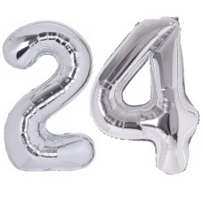 40 Inch Number 24 Balloon Silver Jumbo Giant Big Large Number 24 Foil Mylar Silver Balloons 42Th Birthday Party Anniversary Deco