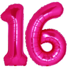 40 Inch 16 Balloon Number Hot Pink 16Th Birthday Anniversary Party Decorations Supplies For Girls Large Foil Mylar Number 61St R