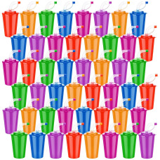 Zubebe Neon Straws Cups 12 Oz Colorful Neon Cups With Sipper And Lids Plastic Cups Favor Cups Reusable Straw Cups For Birthday P