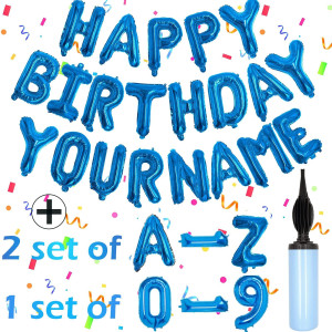 76Pcs Happy Birthday Balloon Banner Blue Balloons Letters Personalized 16 Mylar Foil Birthday Decorations Includes 2 Sets A