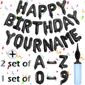 76Pcs Happy Birthday Balloon Banner Black Balloons Letters Personalized 16 Mylar Foil Birthday Decorations Includes 2 Sets A