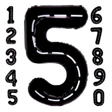 40 Inch Black Number 5 Balloon Retro Race Car Number 5 Helium Foil Mylar Big Number Balloons Digital 5 For Boys Racing Car Theme