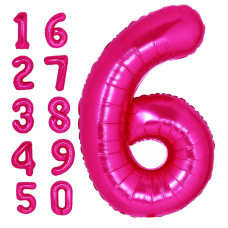 Giant Hot Pink Number 6 Balloon 40 Inch 6Th Birthday Party Balloon Supplies Girl Boy Dark Pink Balloons 6 For Birthday Decoratio