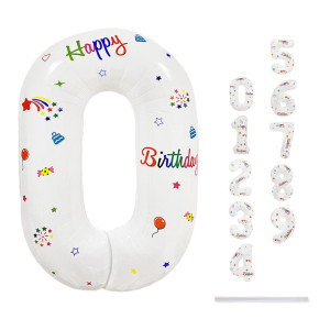 White Number 6 Balloons 32In Large Colorful Print Happy Birthday Balloons Set 09 For Kids Self Inflating Foil Number 6 Helium