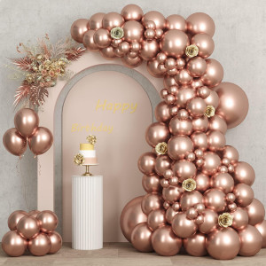 Rubfac Rose Gold Balloons 87Pcs Different Sizes 18 12 10 5 Inches Metallic Chrome Rose Gold Balloons For Birthday Party Supplies