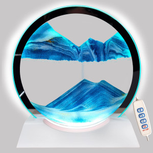 Akaco Sand Art Liquid Motion With Light White Wood Base Moving Sand Art Round Glass Flow Sand Painting 3 Color Changing Deep Sea