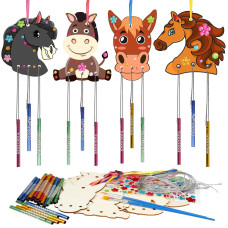 Fennoral 8 Pack Wind Chime Kit For Kids Make Your Own Horse Head Wind Chime Wooden Arts And Crafts For Girls Boys Ornaments Diy