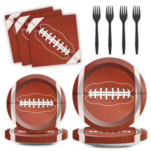 100Pcs Football Party Plates And Napkins Tableware Set For 25 Guests Football Birthday Party Pape Supplies Favors For Sports Fan