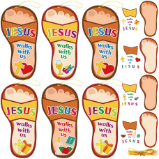 Qyeahkj 32 Sets Sunday School Crafts For Kids Jesus Sticker Religious Jesus Walks With Us Diy Christian Easter Craft Kit For 4