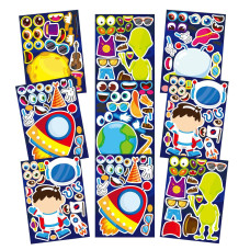 24 Sheets Space Stickers For Kids Make Your Own Astronaut Stickers Make A Face Planet Stickers Mix Of Alien Rocket Ship And M