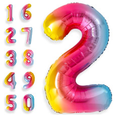 40 Inch Rainbow Number 2 Balloon Foil Colorful Large Number 2 Balloon For Kids Boys Girls Happy Birthday Anniversary Baby Shower