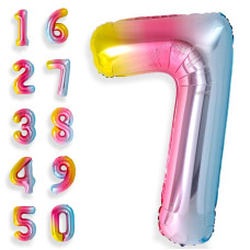 Giant 40 Inch Rainbow Number 7 Digit 7 Helium Balloons Gradient Foil Mylar Number 7Th Balloons Decorations For Kids Unicorn Par