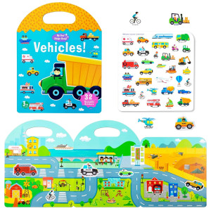 Portable Jelly Quiet Busy Sticker Book Vehicles Reusable Sticker Books For Kids Toddler Sticker Activity Book Preschool Learni