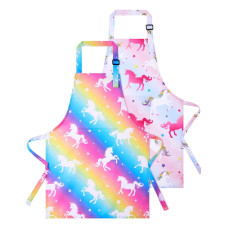 Wernnsai 2 Pack Kids Aprons Unicorn Kids Art Aprons For Girls Waterproof Toddler Chef Aprons For Cooking Baking Painting Garde