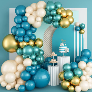 Teal Balloon Garland Kit 105 Pcs Turquoise Emerald Green And White Balloons Arch Kit Metallic Chrome Peacock Blue Balloons Dif