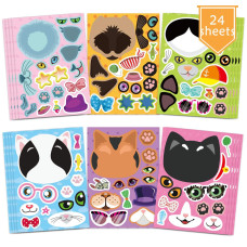 24 Sheets Cats Make A Face Stickers Make You Own Cats Stickers Animal Stickers For Kids Birthday Gift Party Favors Supplies Tea