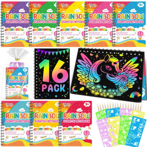 Scratch Art Party Favors For Kids 16 Pack Rainbow Scratch Notebook Kids Art Supplies For Girls Boys 48 Years Old Kids Birthday