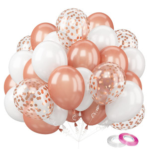 Rose Gold Balloons 60 Pcs 12 Inch Rose Gold White Balloons Rose Gold Birthday Balloons With Confetti Balloons For Kids Party