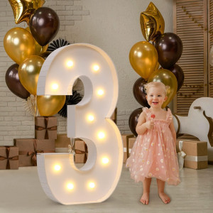 Imprsv Marquee Numbers 4Ft Light Up Numbers For 3Rd Party Birthday Decorations Number Three Balloon Frame Number Blocks Birth